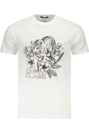 Roberto Cavalli Top, Herre, Hvid, XL, Bomuld, T-shirt med fedt print