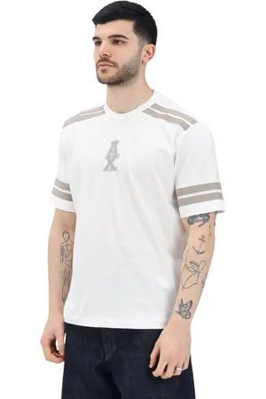 Armani Exchange Top, Herre, Hvid, 2XL, Bomuld, Beige T-shirt med sporty detaljer