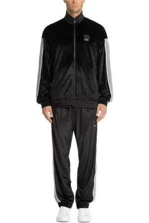 EA7 Sport, Herre, Sort, M, Polyester, Ensfarvet Lynlås Tracksuit med Logo Detalje