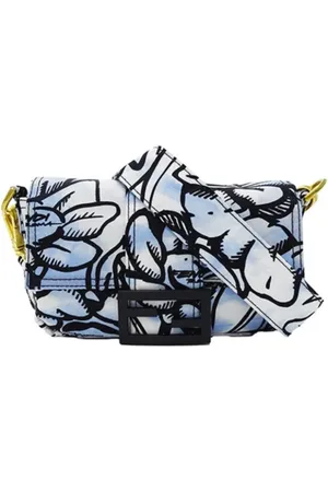 Fendi Pre-owned, Dame, Blå, ONE SIZE, Uld, Pre-owned nylon skuldertasker