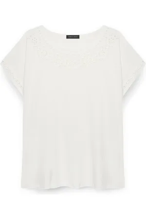 Fiorella rubino Top, Dame, Hvid, XS, Bomuld, T-shirt med broderi