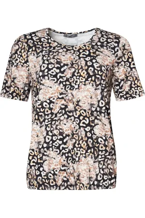Elton Top, Dame, Flerfarvet, S, Læder, Blomstret T-shirt Lige Pasform