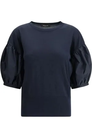 Fabiana Filippi Strik, Dame, Blå, XS, Bomuld, Kort Puffærme Sweater