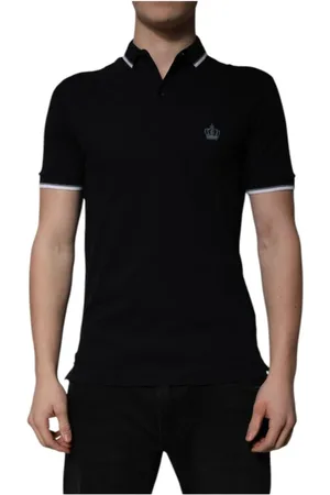 Dolce & Gabbana Top, Herre, Sort, XS, Bomuld, Krone Broderet Polo T-shirt