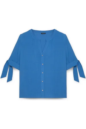 Fiorella rubino Bluser & Skjorter, Dame, Blå, 5XL, Læder, Skjorte med knude på ærmerne