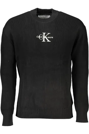 Calvin Klein Strik, Herre, Sort, L, Bomuld, Elegant bomulds sweater med kontrastdetaljer