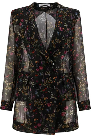 Max Mara Jakke, Dame, Flerfarvet, M, Silke Dobbeltbrystet Sort Tøj