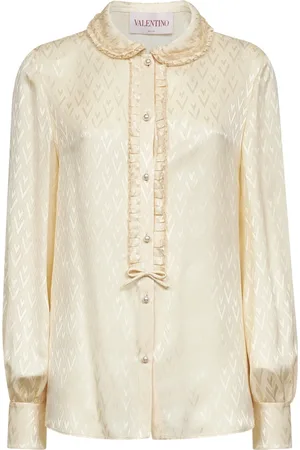 VALENTINO Bluser & Skjorter, Dame, , M, Rynket silkeskjorte med bue detalje