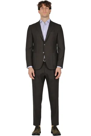 Biagio Santaniello Jakkesæt, Herre, Brun, XL, Uld, Stretch uld mikro damier kjole