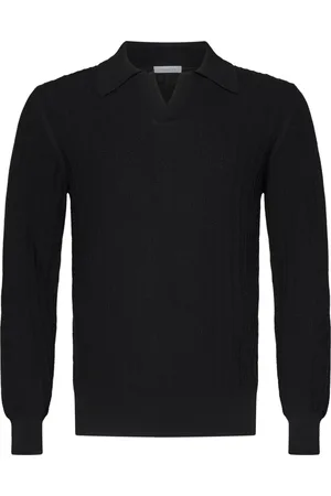 Malo Strik, Herre, Sort, XL, Bomuld, Sort V-hals sweater med Herringbone Stitch