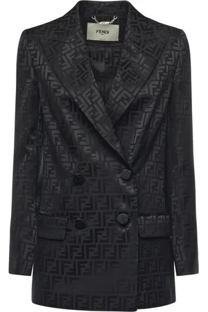 Fendi Jakke, Dame, Sort, 3XS, Sort Silke Jacquard Dobbeltbrystet Jakke
