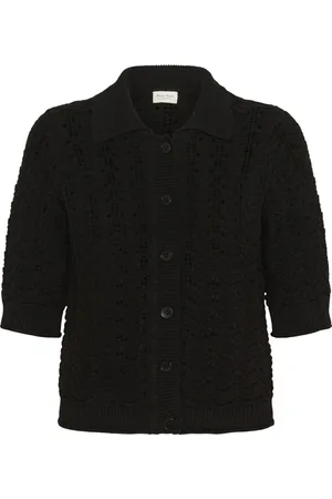 Part Two Strik, Dame, Sort, XL, Sort Strikbluse med Halve Ærmer