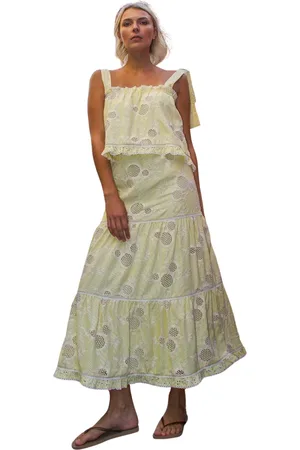 Crās Nederdel, Dame, Gul, M, Bomuld, Stribet Broderet Maxi Nederdel