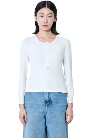 Chloé Top, Dame, Hvid, S, Bomuld, Ribbet Bomuld Henley Skjorte