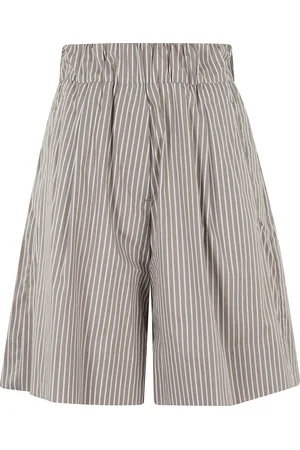 MYTHS Shorts, Dame, Brun, 2XS, Bomuld, Stribet Bermuda Shorts i Beige/Hvid