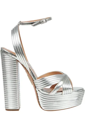 Aquazzura Sko, Dame, Grå, 39 EU, Læder, Elegant Krydsrem Højhælede Sandaler