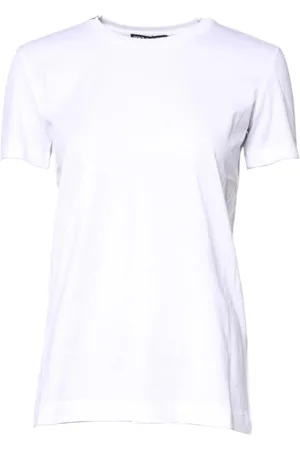 Dolce & Gabbana Top, Dame, Hvid, 3XS, Bomuld, Logo Detaljer Bomuld Crew Neck T-shirt