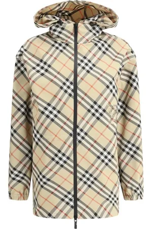 Burberry Jakke, Dame, Brun, L, Uld, Trendy Check Hooded Jacket