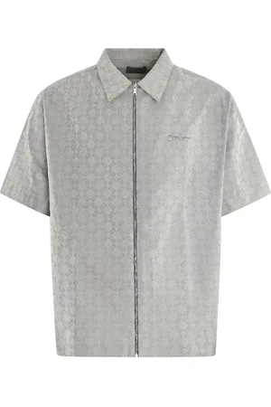 Givenchy Skjorte, Herre, Grå, XL, Monogram Lynlås Skjorte Grå