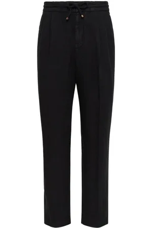 Brunello Cucinelli Bukser, Herre, Sort, L, Linned, Sort Linned Elastisk Snørebåndsbukser