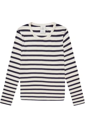 Munthe Top, Dame, Blå, S, Bomuld, Stribet Navy Sweater med Feminine Detaljer