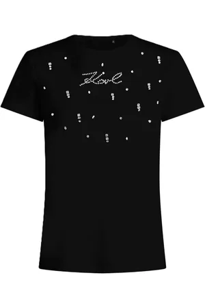 Karl Lagerfeld Top, Dame, Sort, S, Bomuld, Sort dame T-shirt med krystalpynt
