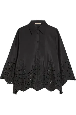 pennyblack Bluser & Skjorter, Dame, Sort, M, Bomuld, Sort Bomuldsskjorte med Sangallo Broderi