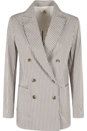 MYTHS Jakke, Dame, Brun, 2XS, Bomuld, Stribet Blazer i Beige og Hvid