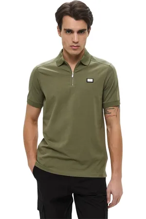 Karl Lagerfeld Top, Herre, Grøn, M, Bomuld, Pique polo med lynlås i bomuld