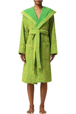 Bottega Veneta Nightwear & Lounge, Dame, Grøn, L, Bomuld, Luksuriøs Geometrisk Mønster Badekåbe
