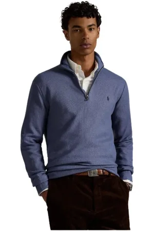 Ralph Lauren Strik, Herre, Blå, XL, Bomuld, Honeycomb Zip Polo Sweater