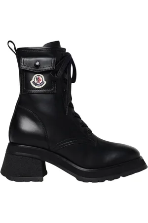 Moncler Sko, Dame, Sort, 38 EU, Læder, Sorte LaceUp Ankelstøvler