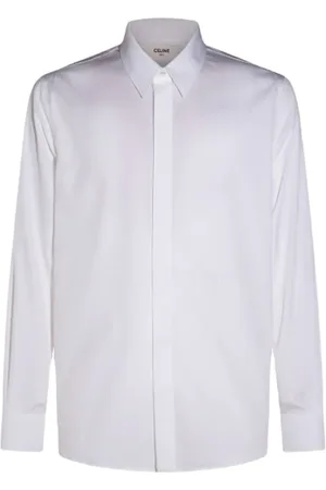 Céline Skjorte, Herre, Hvid, 2XL, Bomuld, Bomuld Poplin Skjorte med Logo Detalje