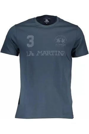La Martina Top, Herre, Blå, XL, Bomuld, Stilfuld Logo Print Bomulds T-shirt