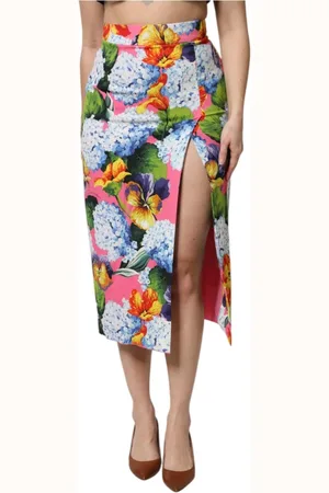Dolce & Gabbana Nederdel, Dame, Flerfarvet, S, Blomstret højtaljet midi nederdel