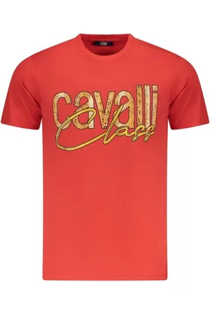Roberto Cavalli Top, Herre, Rød, M, Bomuld, Rød Statement Print Crew Neck Tee