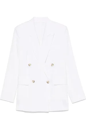 HUGO BOSS Jakke, Dame, Hvid, M, Uld, Hvid Dobbeltbrystet Jakke med Skulderpuder