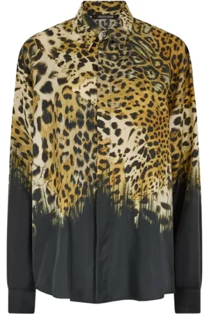 Roberto Cavalli Bluser & Skjorter, Dame, Brun, L, Jaguar Print Silkeskjorte Langærmet