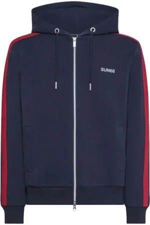 sun68 Sweathshirts & Hoodies, Herre, Blå, L, Bomuld, Heritage Cotton Hoodie med Zip Stripe