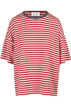 NIŪ Top, Dame, Rød, XS, Uld, Jersey T-shirt med kontrast rund krave