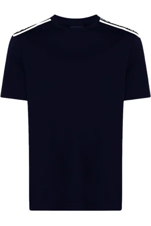 Emporio Armani Top, Herre, Blå, XL, Bomuld, Bomuld T-shirt med Frontlogo