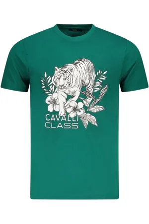 Roberto Cavalli Top, Herre, Grøn, 2XL, Bomuld, Grøn Logo Crew-Neck T-Shirt