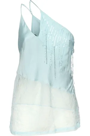 Pinko Top, Dame, Blå, M, Satin, Blå Satin Blonde Mesh Top