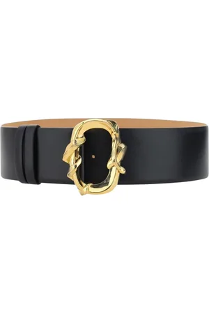 Alexander McQueen Tilbehør, Dame, Sort, 80 CM, Læder, Sort læderbælte med gul spænde