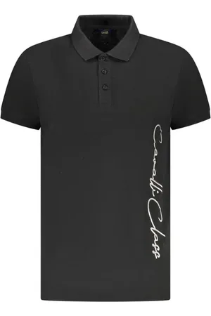 Roberto Cavalli Top, Herre, Sort, 2XL, Ikonisk Logo Polo med iøjnefaldende print