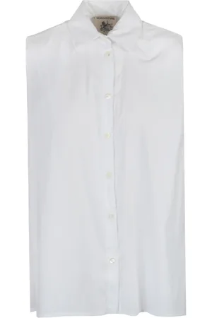 SEMICOUTURE Bluser & Skjorter, Dame, Hvid, 2XS, Bomuld, Poplin Ærmeløs Skjorte med Spids Krave