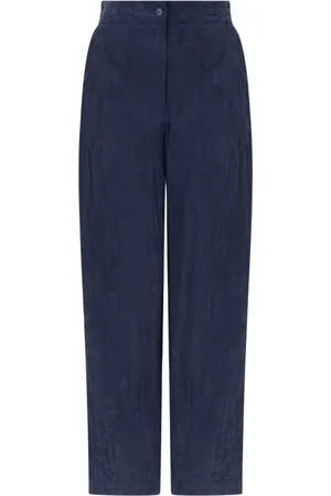 Emporio Armani Bukser, Dame, Blå, L, Uld, Luksus Mørkeblå Elastisk Talje Bukser