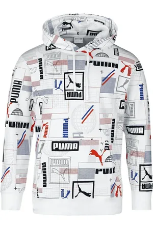 PUMA Sweathshirts & Hoodies, Herre, Flerfarvet, S, Uld, Hættetrøje Hvid Multi