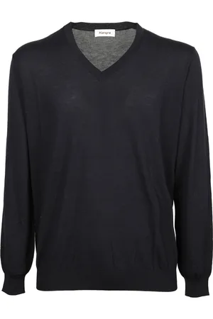 KANGRA CASHMERE Strik, Herre, Blå, XL, Bomuld, Blå silke og bomuld rund hals sweater