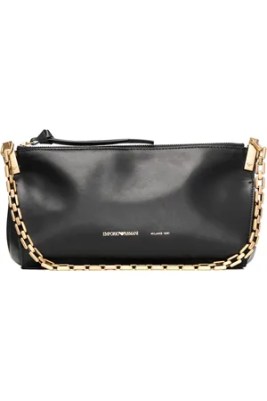 Emporio Armani Taske, Dame, Sort, ONE SIZE, Uld, Vintage stil lædertaske med guld accenter